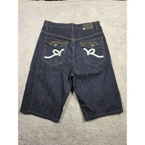 Vintage Rocawear Jorts Mens 34 Blue Baggy Denim Shorts Hip Hop Skater Cyber Y2K